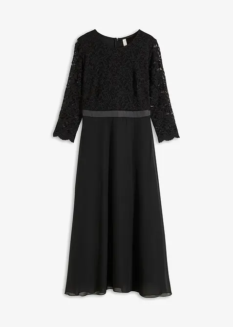 Robe midi en mousseline légère avec haut en dentelle, bonprix