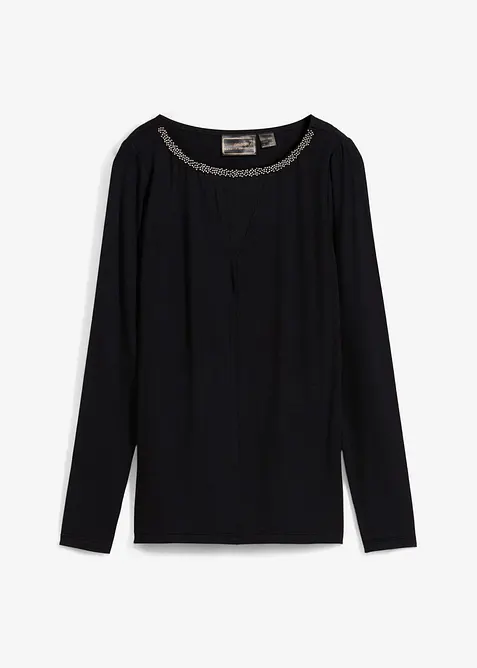 T-shirt manches longues avec empi&egrave;cement mesh et strass, bonprix