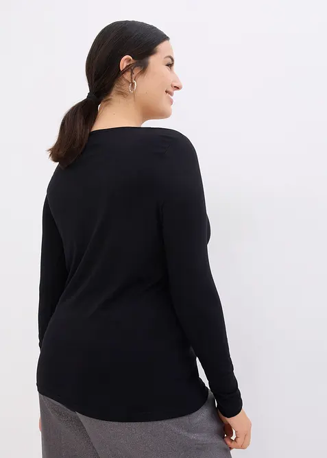 T-shirt manches longues avec empi&egrave;cement mesh et strass, bonprix