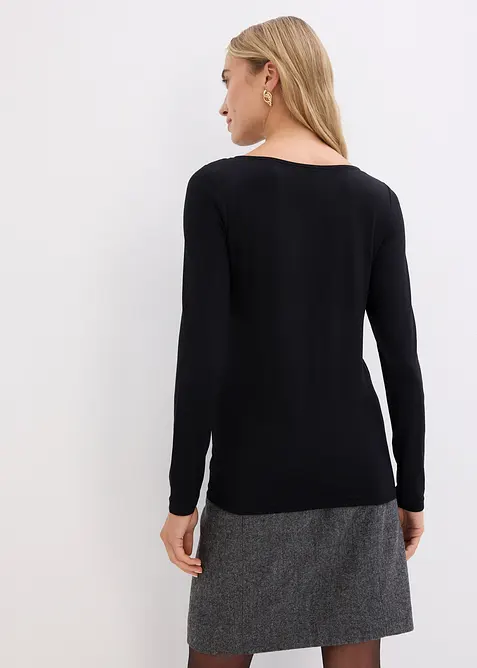 T-shirt manches longues avec empi&egrave;cement mesh et strass, bonprix