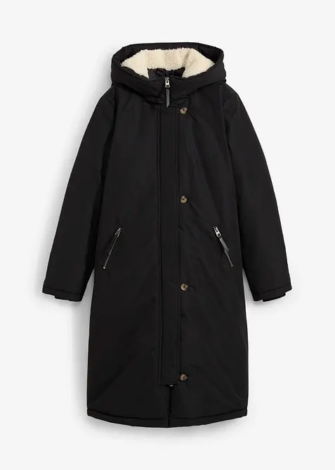 Wintermantel mit Teddyfell in der Kapuze, bonprix