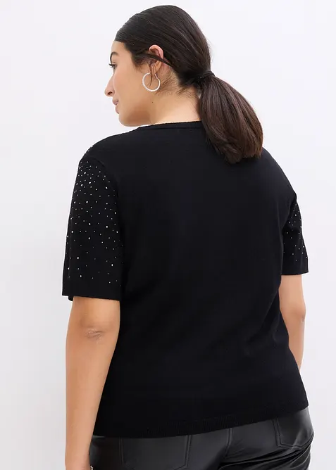 Pull manches coudes en fine maille avec strass, bonprix