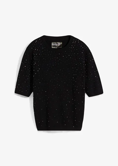 Pull manches coudes en fine maille avec strass, bonprix