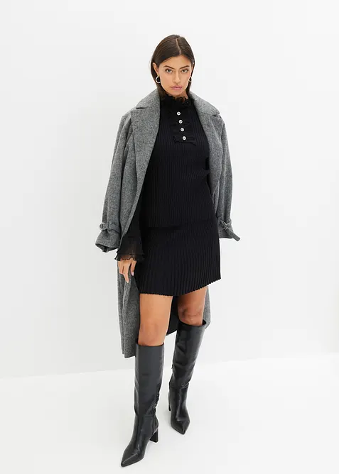 T-shirt manches longues en fine maille avec volants en mousseline, bonprix