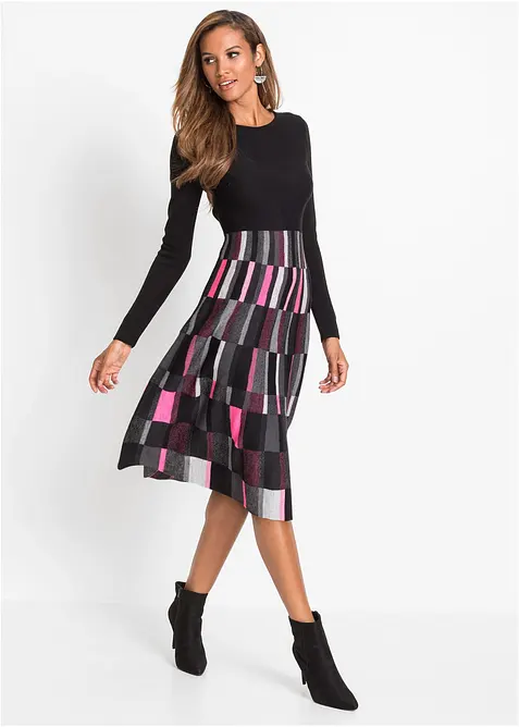 Robe évasée en maille à motif jacquard, bonprix