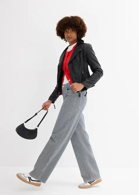 Loose Straight-Jeans, High Waist, gestreift, bonprix