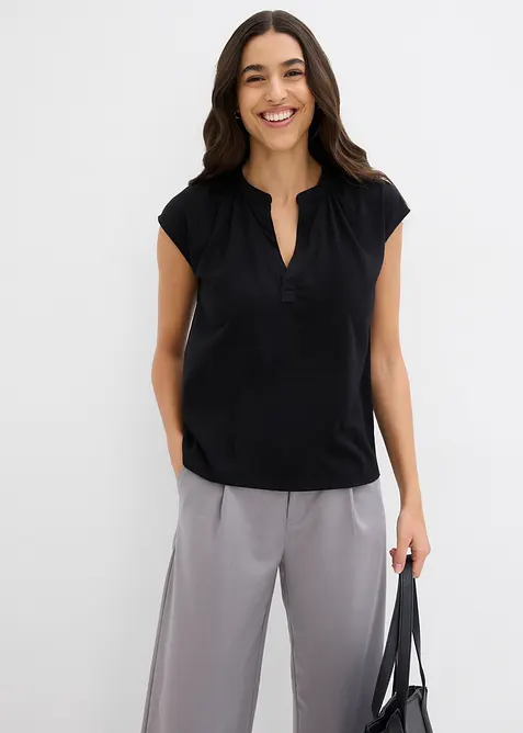 Kurzarmshirt mit Henley-Ausschnitt aus Viskosemix, bonprix
