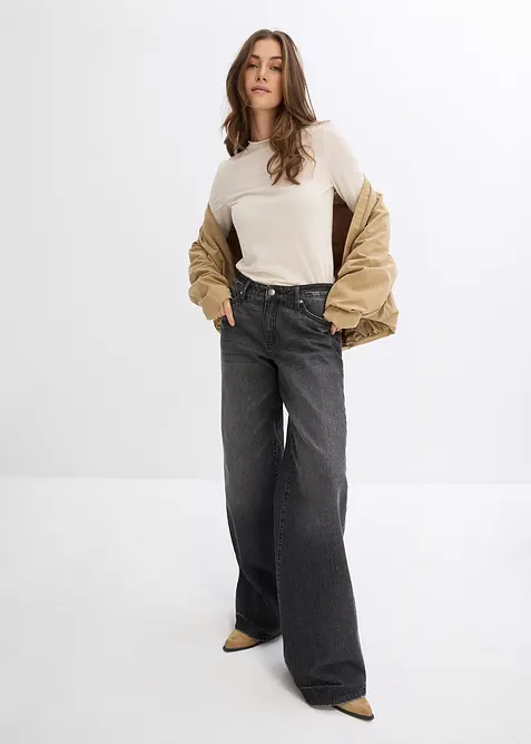 Wide-Leg-Jeans, Mid Waist, Low Stretch Full Length, bonprix