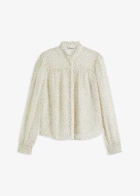 Blouse imprim&eacute;e en cr&ecirc;pe avec volants, bonprix