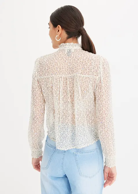 Blouse imprim&eacute;e en cr&ecirc;pe avec volants, bonprix