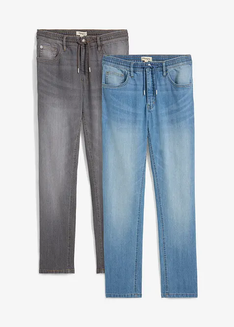 Lot de 2 jeans droits extensibles regular à taille élastiquée, bonprix