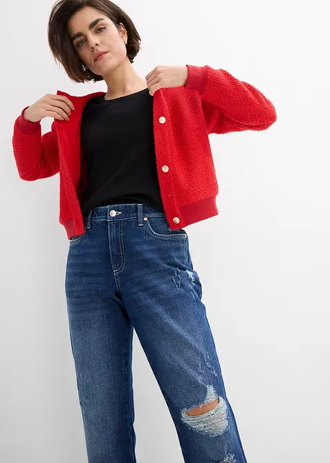 Jean droit cropped taille mi-haute &eacute;lastiqu&eacute;e, peu extensible, bonprix