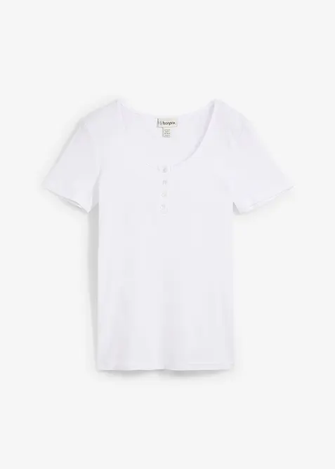 T-shirt col tunisien, 100% coton, bonprix