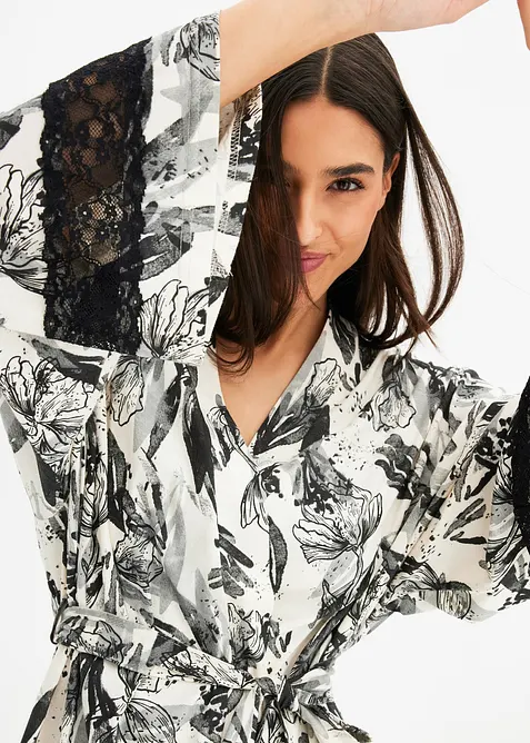 Peignoir kimono doux en viscose mélangée, bonprix