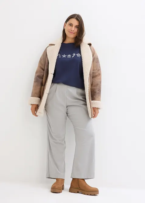 T-shirt manches longues oversize à motifs de Noël brodés, bonprix