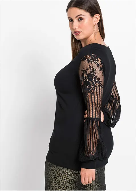 T-shirt manches longues viscose et dentelle, bonprix