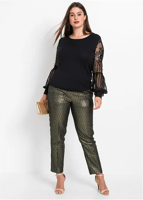 T-shirt manches longues viscose et dentelle, bonprix