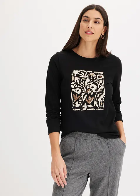 T-shirt manches longues en coton extensible, bonprix