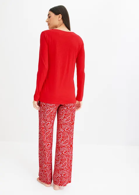 Pyjama &agrave; jambes &eacute;vas&eacute;es en viscose m&eacute;lang&eacute;e, bonprix