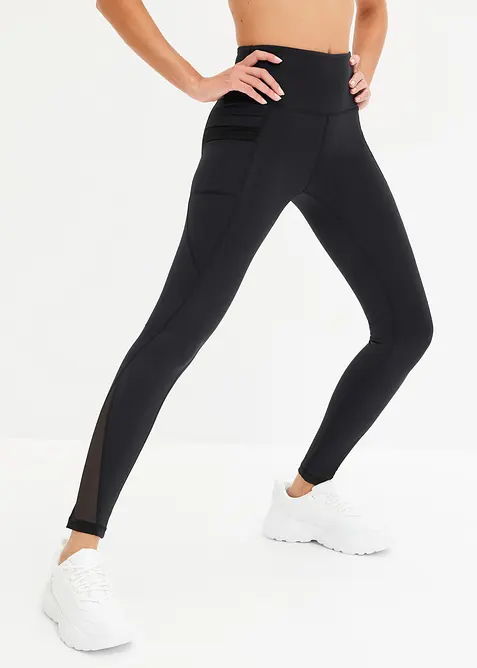 Komfort-Sport-Leggings mit transparentem Mesh und Handytasche, bonprix