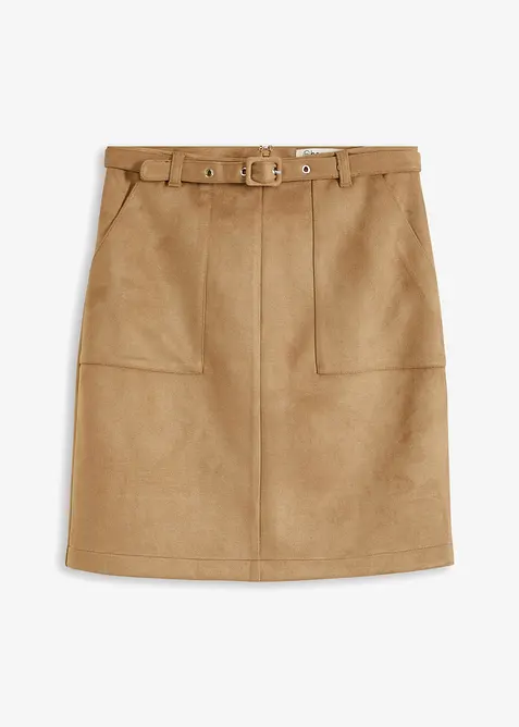 Velourlederimitat-Rock mit G&uuml;rtel, bonprix