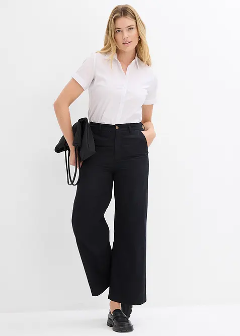 Pantalon large 100% coton, taille haute, bonprix