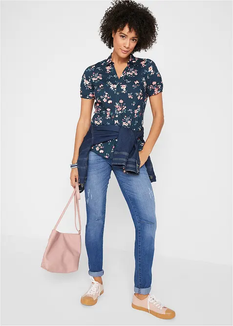 Bluse, bedruckt, Kurzarm, bonprix