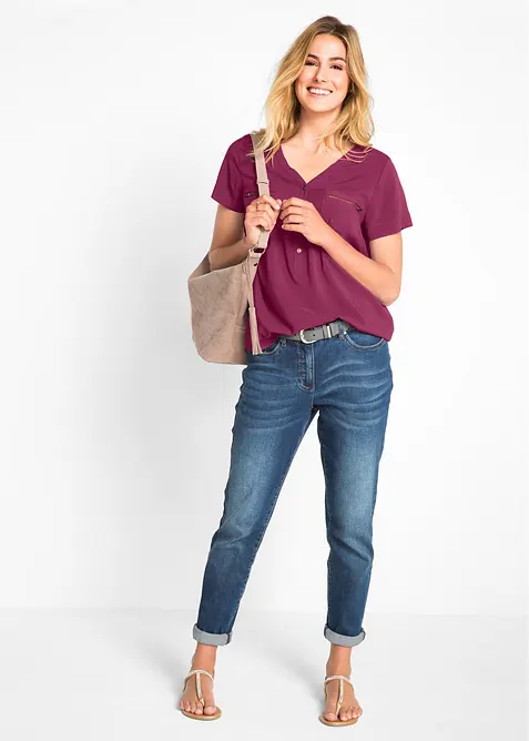 Kurzarmbluse aus flie&szlig;ender Viskose, bonprix