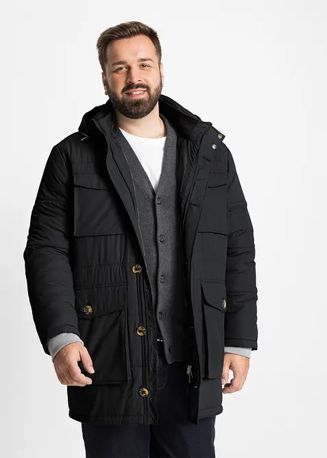 wattierter Stepp-Parka mit aufgesetzten Taschen und abnehmbarer Kapuze, bonprix