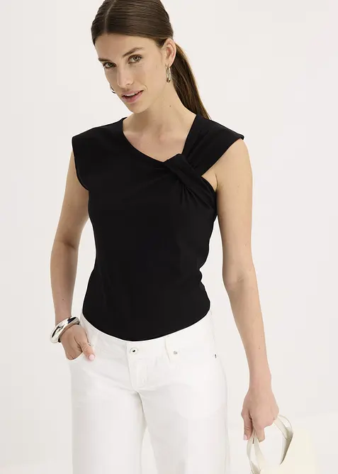T-shirt en coton extensible avec détail twisté, bonprix