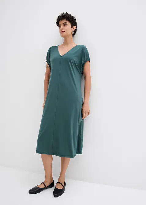 Jerseykleid mit V-Ausschnitt aus Viskose-Mix, bonprix