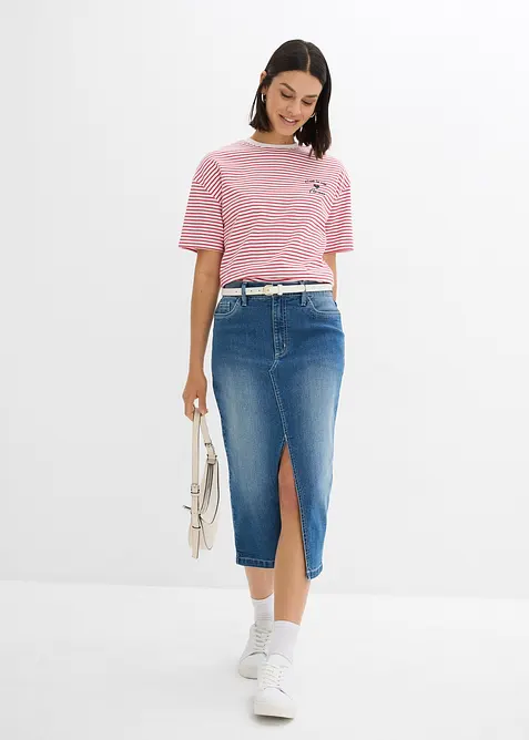 Gestreiftes T-Shirt mit Stickerei, bonprix