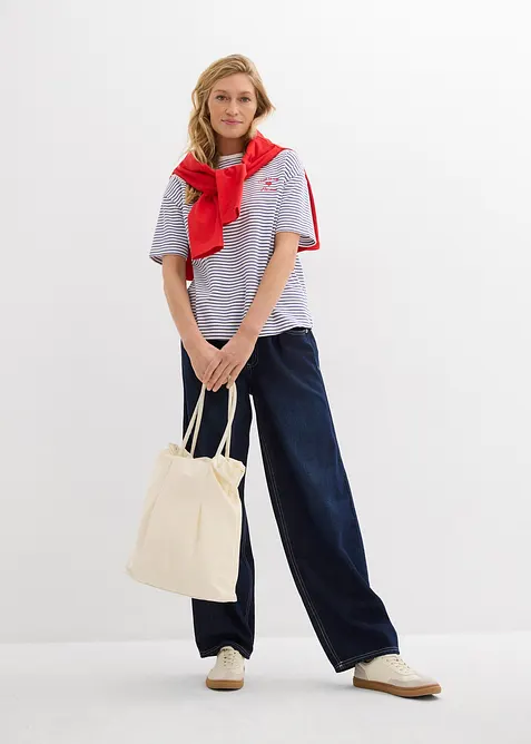 Gestreiftes T-Shirt mit Stickerei, bonprix