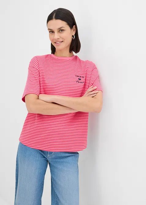 Gestreiftes T-Shirt mit Stickerei, bonprix