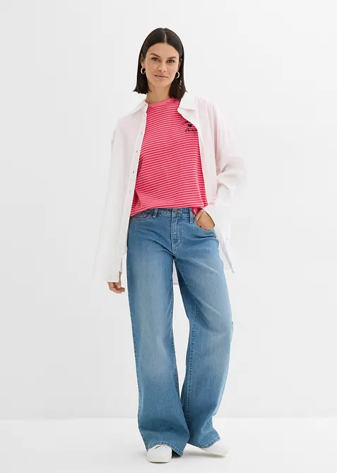 Gestreiftes T-Shirt mit Stickerei, bonprix