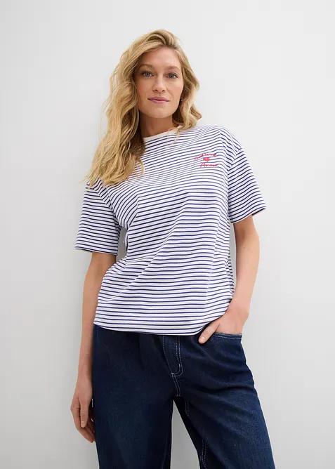 Gestreiftes T-Shirt mit Stickerei, bonprix
