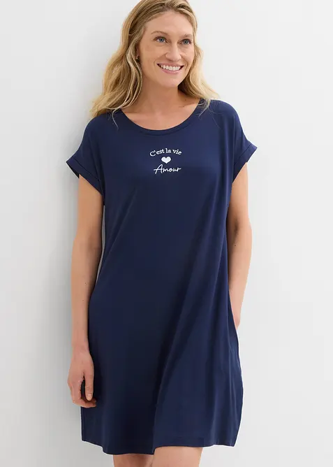 Jersey-Kleid mit Stickerei aus Viskose-Elasthan-Mix, bonprix