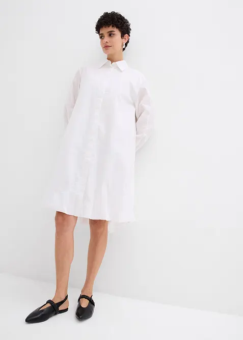 Hemdblusenkleid mit Ballonsaum aus reiner Baumwolle, bonprix