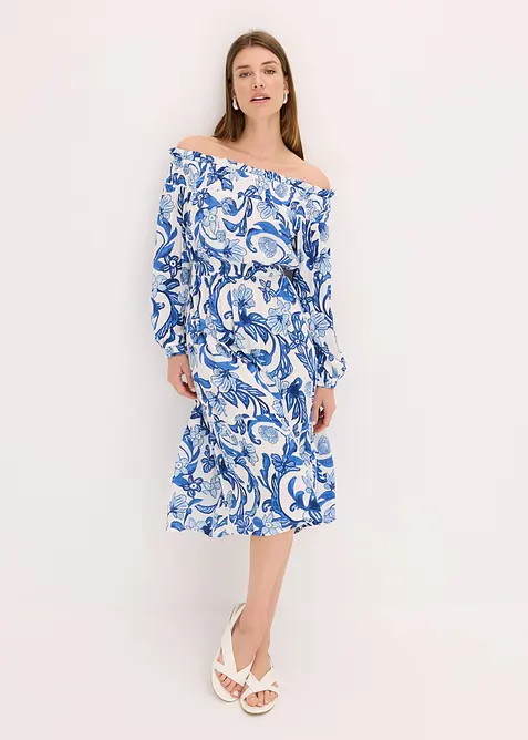 Robe à col Bardot en viscose texturée, bonprix