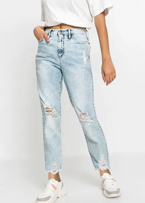 Mom-Jeans High Waist mit Destroy-Effekten, bonprix