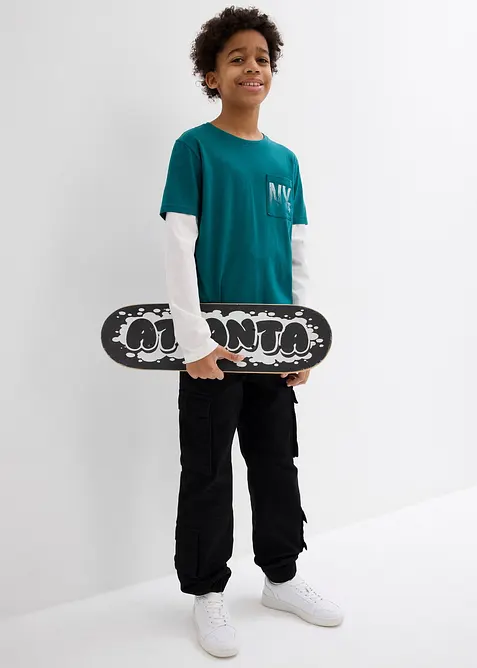 T-shirt manches longues effet superposition, 100% coton, bonprix