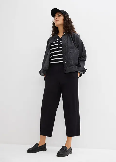 Pantalon 7/8 taille &eacute;lastiqu&eacute;e en lin m&eacute;lang&eacute;, bonprix
