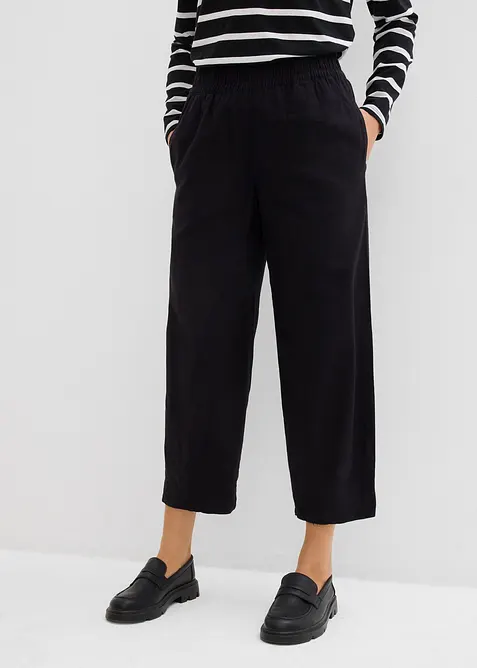 Pantalon 7/8 taille &eacute;lastiqu&eacute;e en lin m&eacute;lang&eacute;, bonprix