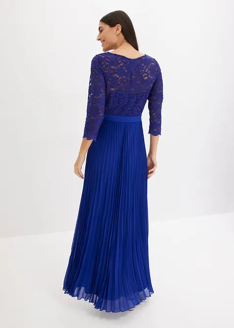 Robe en cr&ecirc;pe avec dentelle et jupe pliss&eacute;e, bonprix