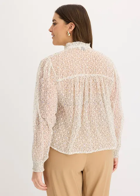 Blouse imprim&eacute;e en cr&ecirc;pe avec volants, bonprix
