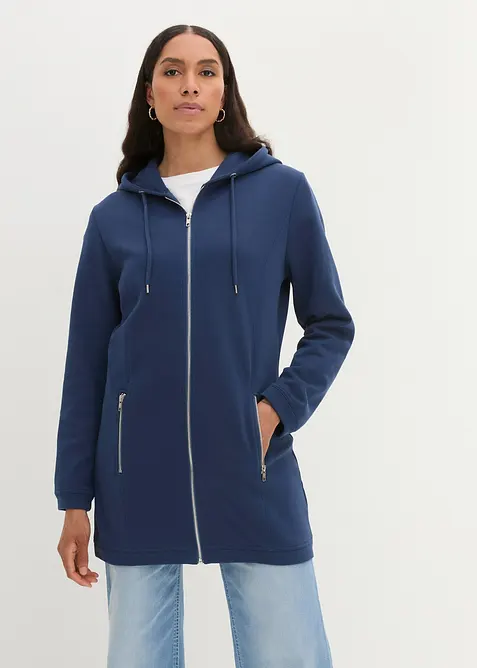 Long sweat zippé avec poches zippées, bonprix
