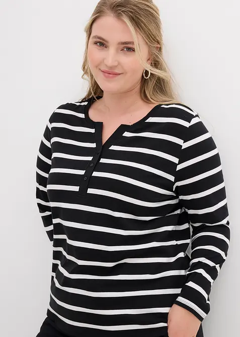 T-shirt col Henley, 100% coton, bonprix