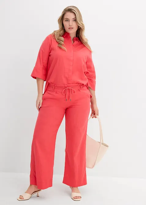 Pantalon paper bag en lin mélangé léger, bonprix