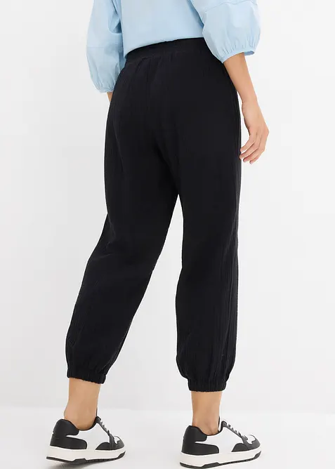 Pantalon en gaze de coton avec ceinture smock&eacute;e, bonprix