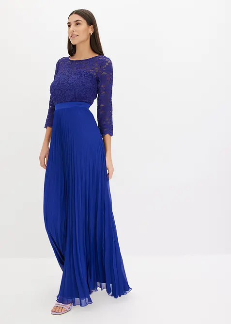 Robe en cr&ecirc;pe avec dentelle et jupe pliss&eacute;e, bonprix